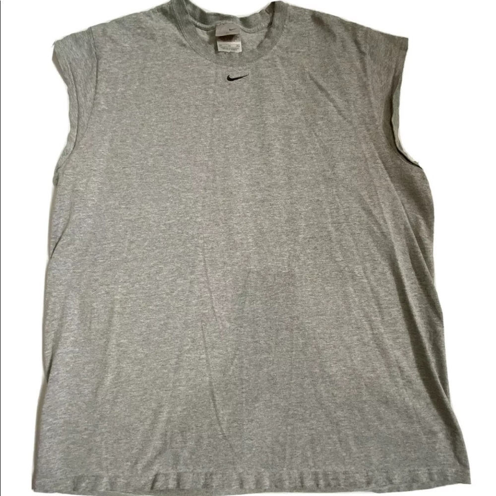 Vintage 1990s Nike Center Check Middle Swoosh Tank Top T-Shirt Grey XL White Tag